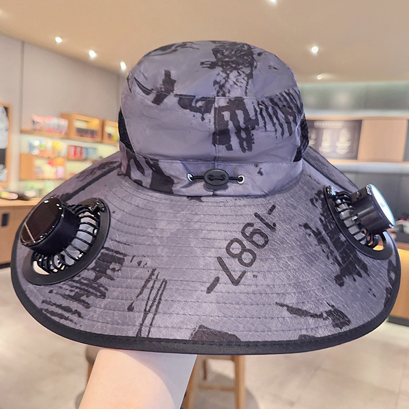 Wide Brim Solar Fan Hat,Outdoor UV Sun Protection Brim Hat with 2 Solar Fan, Travel Camping Hiking Fishing Sports Portable