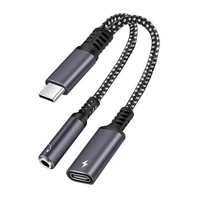 USB Type C to 3.5mm Headphone Jack Adapter Cable 2 in 1 Dual USB C Female Audio Aux Connector Charging Splitter Music