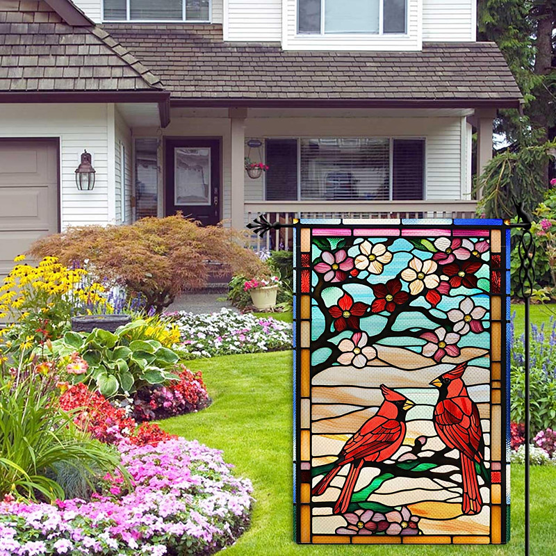 Flag 12 x 18 Inch Yard Flags, Stained Glass Hummingbirds Small Garden Flags for Outside, Outdoor Flags, Holiday Garden Flags