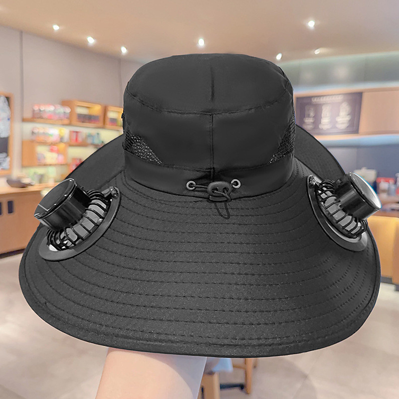 Wide Brim Solar Fan Hat,Outdoor UV Sun Protection Brim Hat with 2 Solar Fan, Travel Camping Hiking Fishing Sports Portable