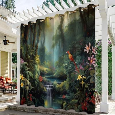 Waterproof Outdoor Curtain Privacy, Outdoor Shades, Sliding Patio Curtain Drapes, Pergola Curtains Grommet 3D Forest Landscape For Gazebo, Balcony, Porch, Party