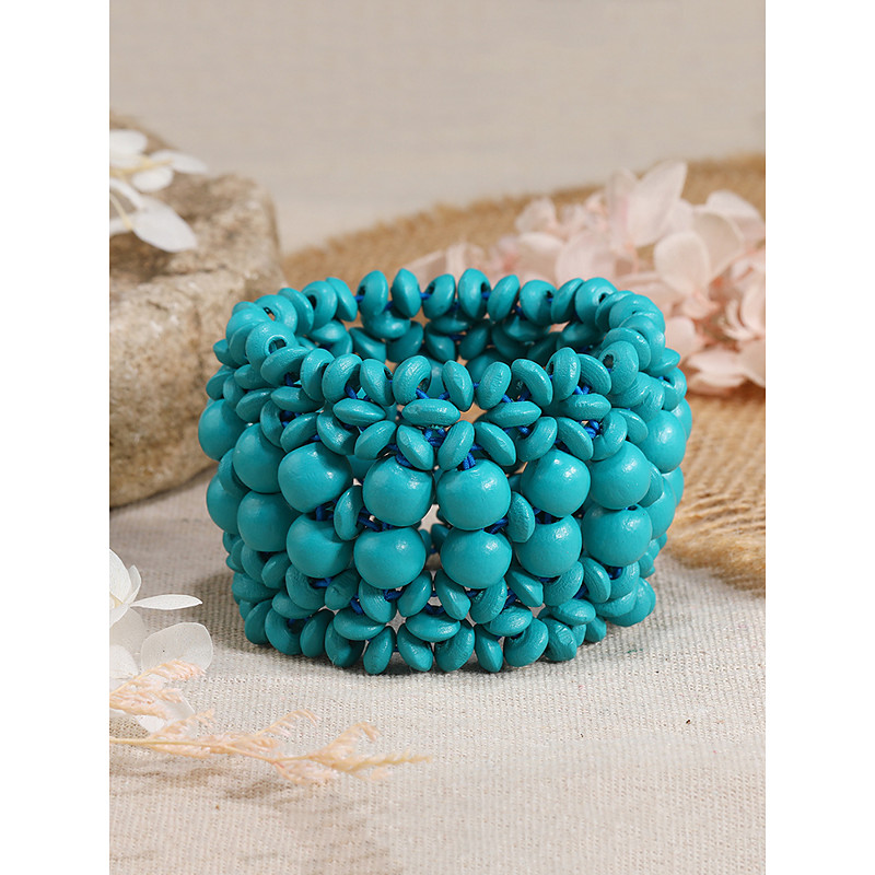 Handmade Wooden Beaded Bracelet for Women - Boho Chunky Stretch Bracelet, Natural Vintage Ethnic Style Women's Jewelry, Casual and Beach Accessories