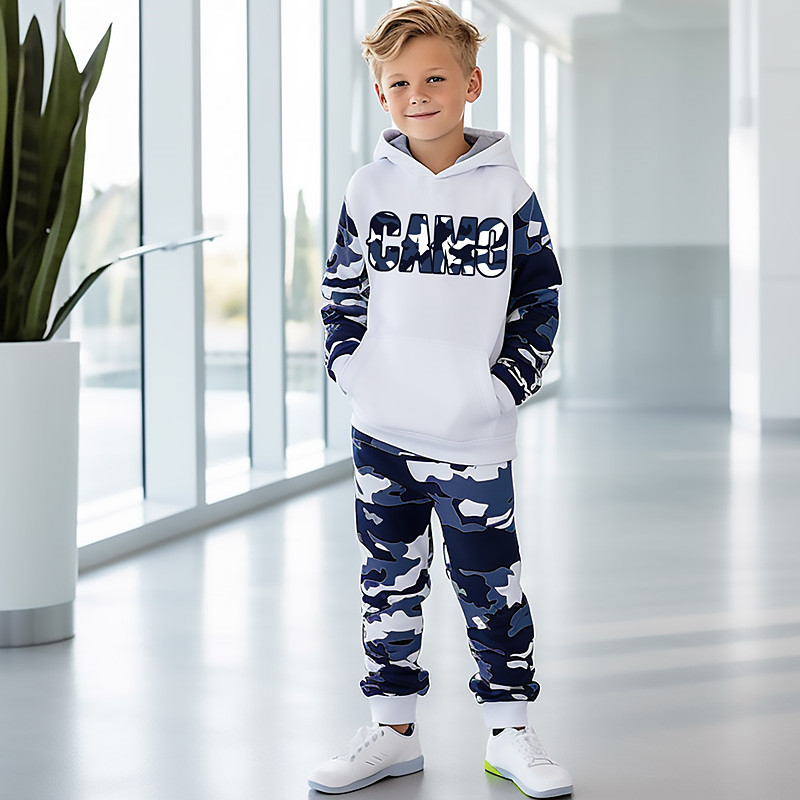Boys 3D Graphic Camouflage Letter Hoodie Sweatpants Set HoodieSet Clothing Set Long Sleeve 3D Printing Summer Fall Active Fashion Cool Kids 3-12 Years Outdoor Vacation Street Regular Fit