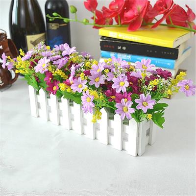 Artificial Flower Plants - Mixed Color Daisies In Picket Fence Pot For Indoor Office Wedding Home Decor,Fake Flowers For Wedding Arch Garden Wall Home Party Hotel Office Arrangement Decoration