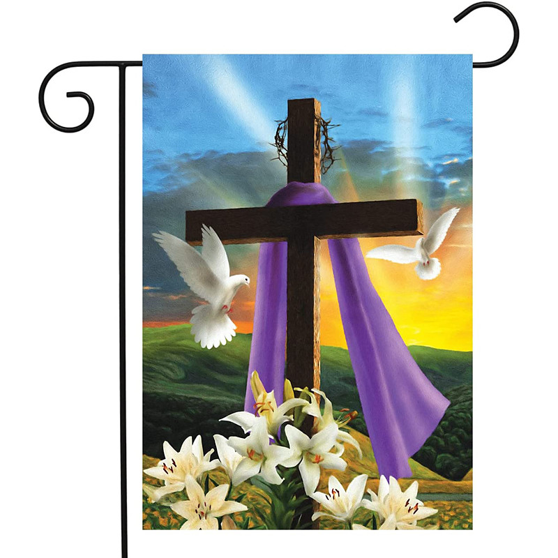 Jesus Garden Flag 12x18Inch Outdoor Decorations He is Risen Welcome Garden Patio Flag Flower Yard Flag Double Sided Holiday Outdoor Flags 1pc