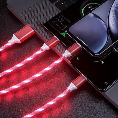 3 in 1 Luminous Multi Charging Cable for iPhone 14 13 12 Pro Max USB A to Lightning / micro / USB C Fast Charging Flowing Light Durable Date Cable For Samsung Xiaomi Huawei Phone Accessory