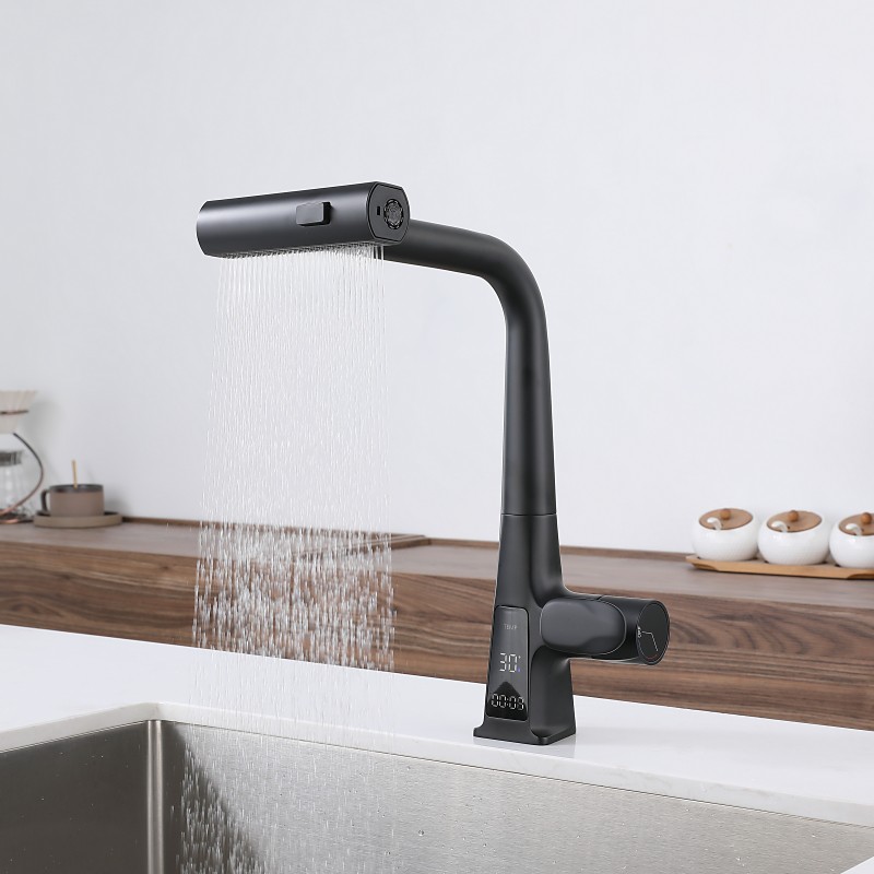 Waterfall Kitchen Faucet, 2023 Latest Centerset Faucet for Kitchen Sink, 3 in 1 Multi-functional Single Handle One Hole Pull out Cylinder Spout Kitchen Taps, Ceramic Valve Insides