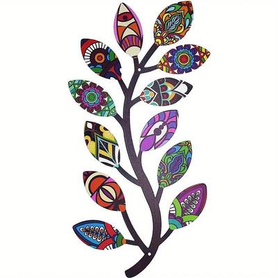 1pc Vintage Metal Wall Art Decor - Colorful Tree Branch Leaf Wall Sculpture - Perfect Housewarming Gift for Living Room, Bedroom, Kitchen, Office 16.5x32.5cm/6.5''x12.8''
