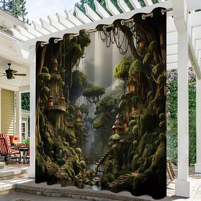 Waterproof Outdoor Curtain Privacy, Outdoor Shades, Sliding Patio Curtain Drapes, Pergola Curtains Grommet Mushroom Forest For Gazebo, Balcony, Porch, Party