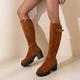 Wide Calf Boots for Women Soft Sole Platform Boots Mid Calf Elastic Chunky Block Heel Leather Knee High Knight Booties Round Toe High Boots (Black 5.5)