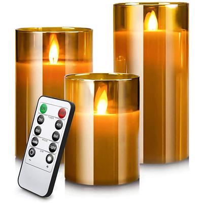 3pcs Flameless Candles Lights with Timer Battery Operated Flickering Candles Imitation Glass Candles with Remote for Romantic Ambiance and Home Decoration Durable Acrylic Shell