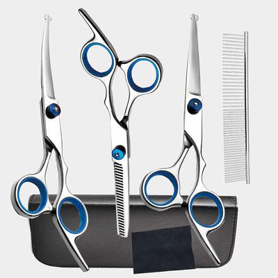 Dog Grooming Scissors Kit with Safety Round Tips Stainless Steel Professional Dog Grooming Shears Set - Thinning Curved Scissors and Comb for Dog Cat Pet