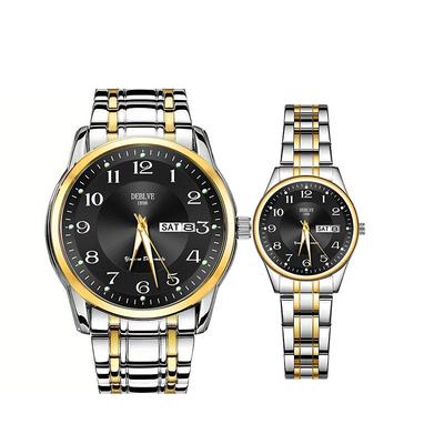 Two round digital dial elegant men and women Couples watch IPX7 waterproof grade Glow-in-light double calendar Monday/Sunday display alloy strap ideal gift for men and women dating fashion couples spo