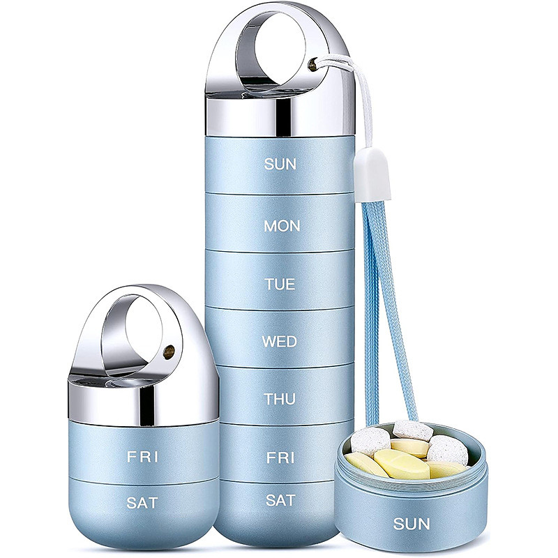 Metal Travel Pill Organizer, Portable Waterproof Weekly Pill Box, Large Aluminum Alloy Pill Case Container, BPA Free 7 Day Daily Medicine Organizer Holder for Vitamin, Fish Oil, Supplement