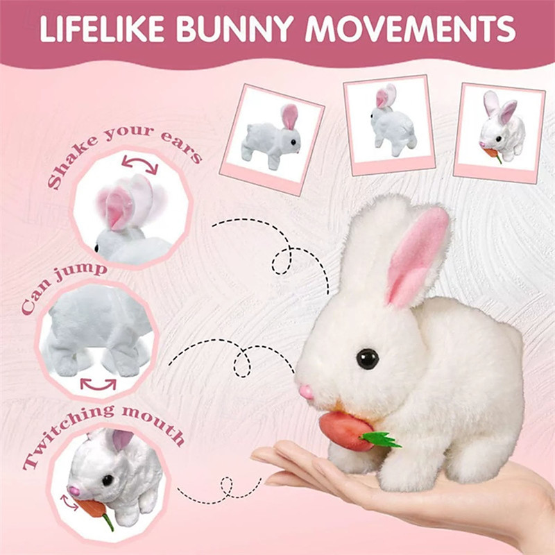 My Realistic Bunny Toy Interactive Electronic Pet Toys Bunnies can Hops Walks and Wiggles its EarsEaster Plush Stuffed Bunny Toy Educational Toys for Kids Christmas Gift