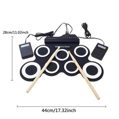 Portable Electronic Drum Kit Mini USB Interface Kids Silicon Foldable Electronic Roll up Digital Drum Pad Kit with Drum Stick Foot Switch Pedal