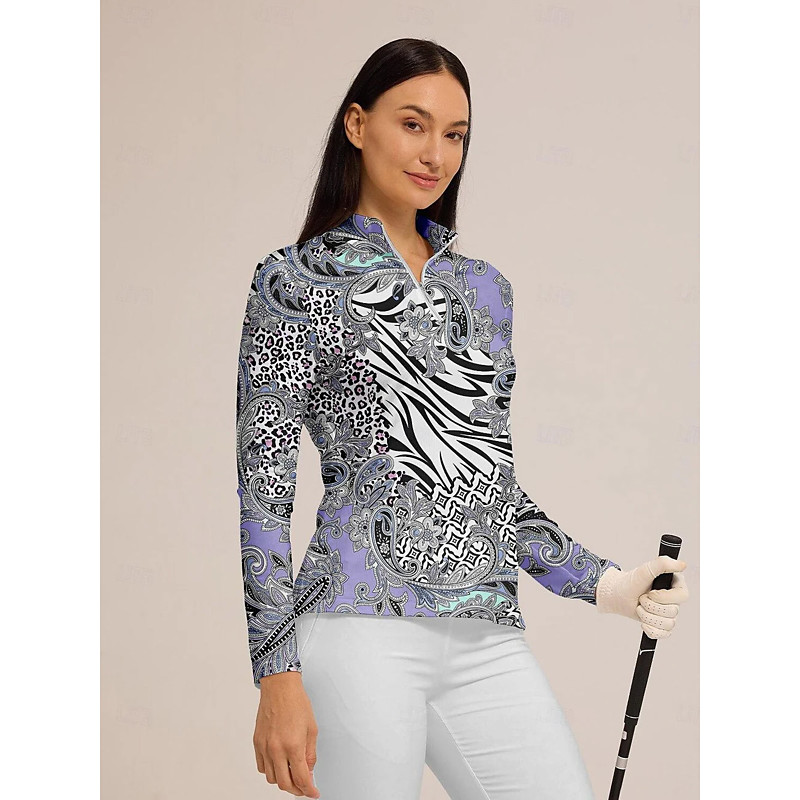 Women's Golf Polo Shirt Navy Pink Purple Long Sleeve Top Ladies Golf Attire Clothes Outfits Wear Apparel