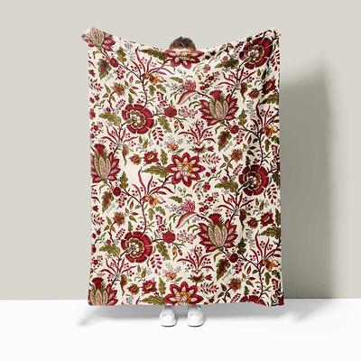 Retro Floral Flannel Blanket Sofa Cover Blanket Office Lunch Nap Blanket AC Blanket Skin-friendly Children Adult Bedroom Blanket