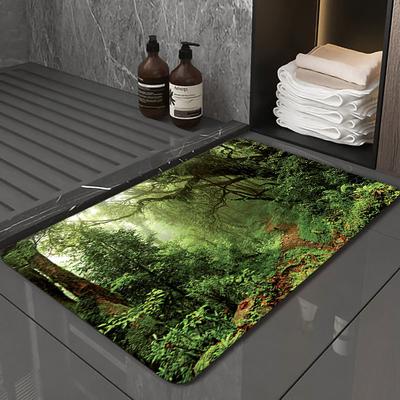 Forest Bath Mat Non-slip Deco Diatomaceous Earth Bath Mat Soft Mat Rubber Anti-Slip Fast Dry Super Absorbent Thin Bathroom Mat for Under Door - Bathroom Floor Mat Rug Bathtub Front Shower Mat Sink