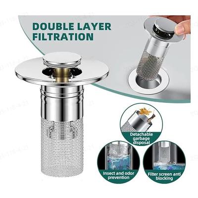 Bathroom Sink Drain Strainer, Pop Up Sink Drain Filter with Removable Stainless Steel Filter Basket Hair Catcher, Bathroom Sink Drain Stopper, for Us Bathroom Sink Stopper Replacement