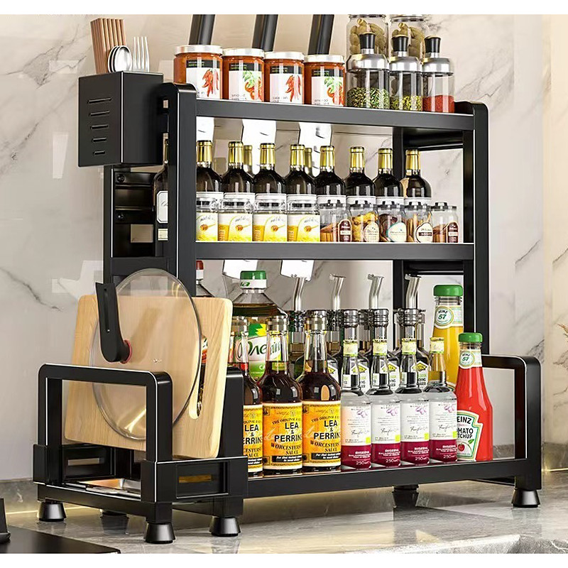 Metal Kitchen Storage Rack, Multi-Functional Spice and Knife Storage Organizer, Cutting Board, Utensil Organizer, Sturdy Easy to Assemble, Ideal for Spices, Condiments, Utensil Racks Industrial Styl