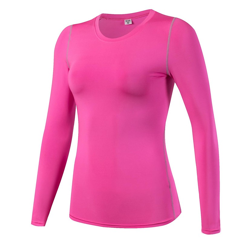 Women's Compression Shirt Base Layer Cut Out Stripe Long Sleeve Sweatshirt Athletic Winter Lightweight Yoga Fitness Gym Workout Sportswear Activewear Solid Colored Light Red Fuchsia Fruit Green