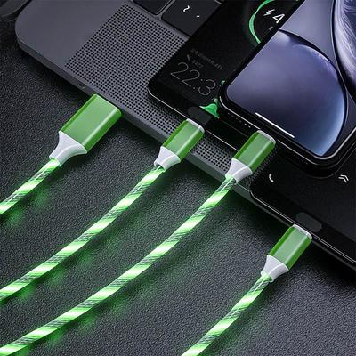 3 in 1 Luminous Multi Charging Cable for iPhone 14 13 12 Pro Max USB A to Lightning / micro / USB C Fast Charging Flowing Light Durable Date Cable For Samsung Xiaomi Huawei Phone Accessory