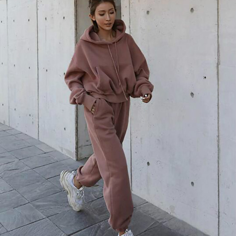 Women's Tracksuit Sweatsuit 2 Piece Street Long Sleeve Velvet Thermal Warm Breathable Soft Fitness Gym Workout Running Sportswear Activewear Solid Colored Gray Dark Gray Khaki / Hoodie / Athleisure