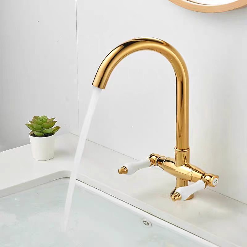 Kitchen Sink Tap Dual Control Ceramic Handle Single Lever Mixer Tap Kitchen Sink Mixer Tap 360° Rotating Brass with Cold and Hot Water