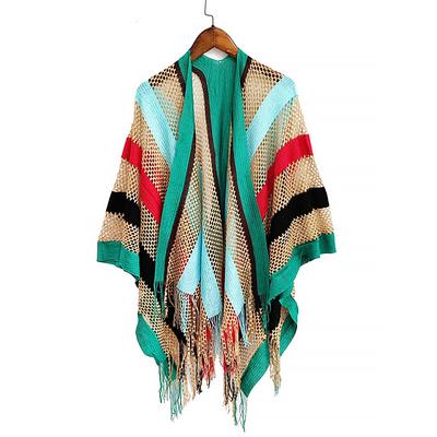 Women's Mesh Knit Beach Cover-up Scarf - Boho Striped Fringe Swimsuit Kimono, Lightweight and Breathable Summer Cardigan for Vacation, Poolside and Holiday Wear