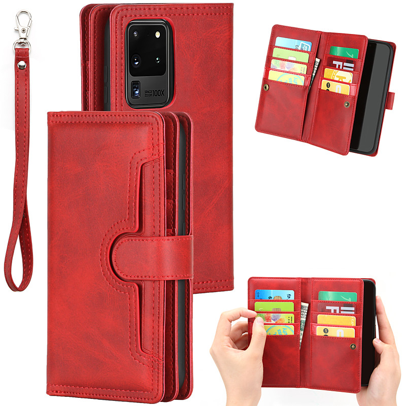Phone Case For Samsung Galaxy S25 S24 S23 S21 Ultra Plus S20 Wallet Case Card Holder Dustproof with Phone Strap PU Leather