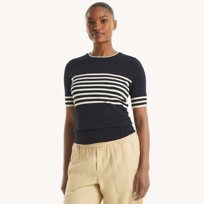 Nautica Women's Striped Short-Sleeve Sweater Navy, M