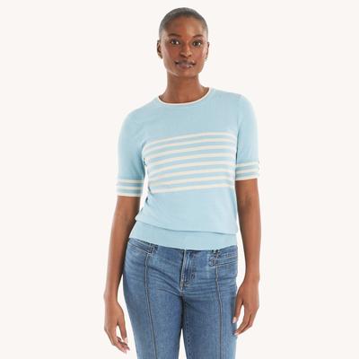 Nautica Women's Striped Short-Sleeve Sweater Rolling River Wash, XL