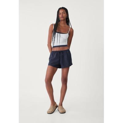 Stradivarius Linen blend shorts with drawstring Navy blue XS