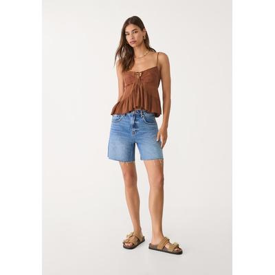 Stradivarius D93 Longline denim shorts Overdyed blue 4