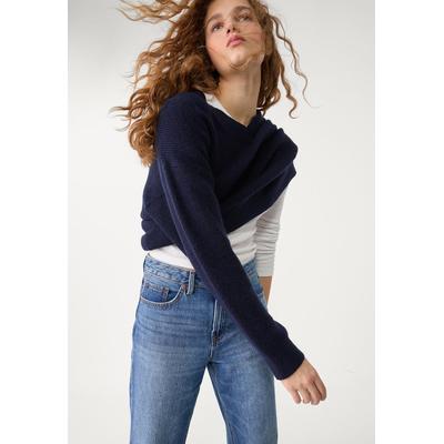 Stradivarius Felted V-neck sweater Navy blue S
