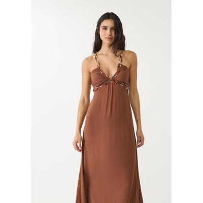 Stradivarius Long flowing beaded dress Brown S