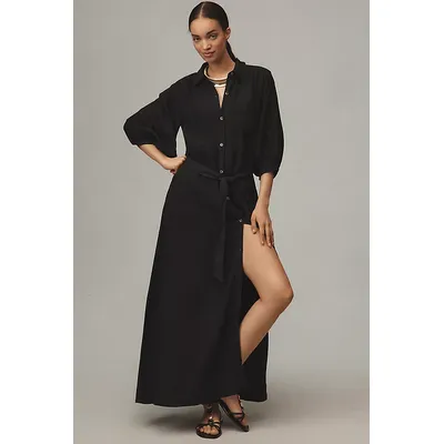 Maeve Button-Front Belted Wrap Maxi Dress