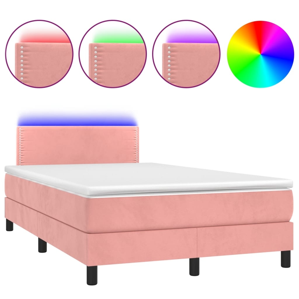 vidaXL Boxspringbett mit Matratze & LED Rosa 120x190 cm Samt Image
