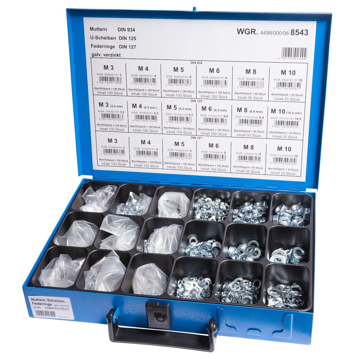 Dresselhaus Sortiment Muttern Unterlegscheiben Sprengringe 1425 Teile DIN 125 / 127 / 934 Image