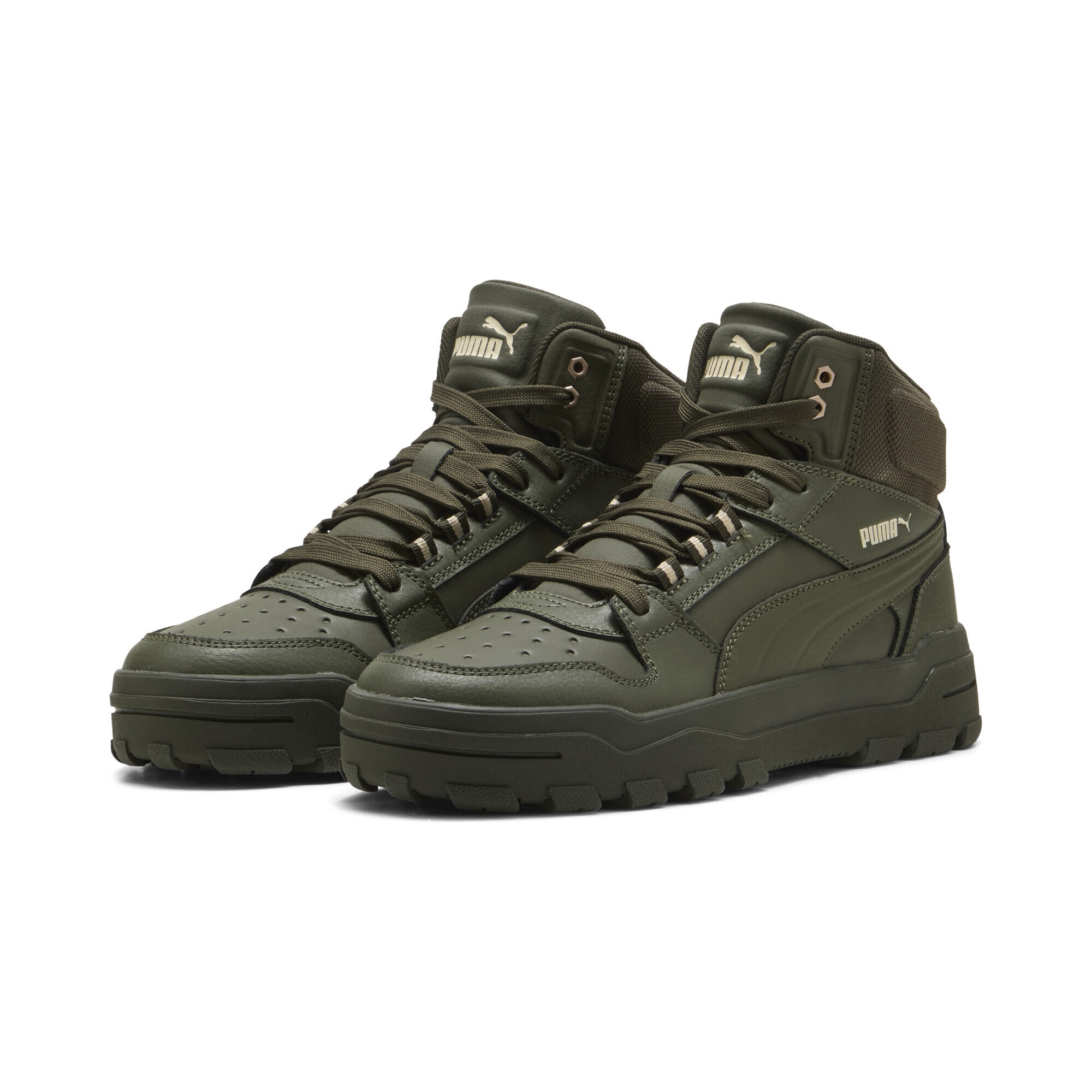 Sneaker PUMA "Rebound Abrupt Sneakers Erwachsene", Damen, Gr. 36, weiß (canvas schwarz olive weiß beige grün), Obermaterial: Textil, Synthetik, Kuhleder; Futter: Textil; Innensohle: Textil; Laufsohle: Gummi, Schuhe Sneaker