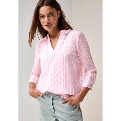 Hemdbluse CECIL, Damen, Gr. L (42), weiß (vanilleweiß), Web, Obermaterial: 80% Baumwolle, 20% Polyester, gestreift, casual, lässig geschnitten hüftbedeckend, V-Ausschnitt, 3/4-Ärmel, Blusen, mit Strukturdetail-Streifen Image