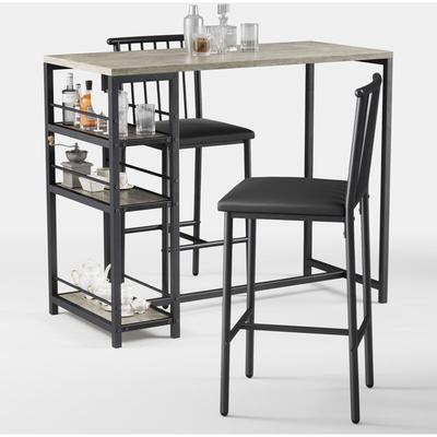 Bealife - Hoher Steh-Esstisch 2 Tabourets mit Rückenlehne Esszimmermöbel-Set mit grauem Stahlrahmen Image