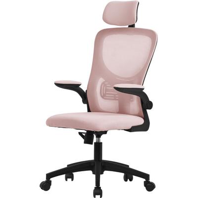 Bürostuhl ergonomisch, Rosa aus Mesh, Schreibtischstuhl mit Verstellbarer Kopfstütze, Armlehnen, Image