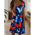 Robe patriotique pour femmes robe mini robe décontractée élégante ajustement régulier drapeau rouge blanc et bleu à manches courtes col rond bleu été