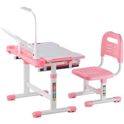 Verstellbares Schreibtisch- und Stuhlset für Kinder mit Lampe, neigbare Schreibtischplatte (0–40 Image