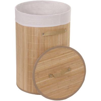 HHG - Wäschekorb 116, Laundry Wäschebox Wäschesammler Wäschebehälter Wäschetonne, Bambus rund Image