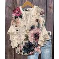 Blouse pour femmes col V graphique floral paisley Bohème vintage quotidienne à manches 3/4 manches flottantes tops réguliers quotidiens vacances imprimé volants blanc rose vert beige été printemps