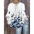 Blouse pour femmes col V graphique floral paisley Bohème vintage quotidienne à manches 3/4 manches flottantes tops réguliers quotidiens vacances imprimé volants blanc rose vert beige été printemps