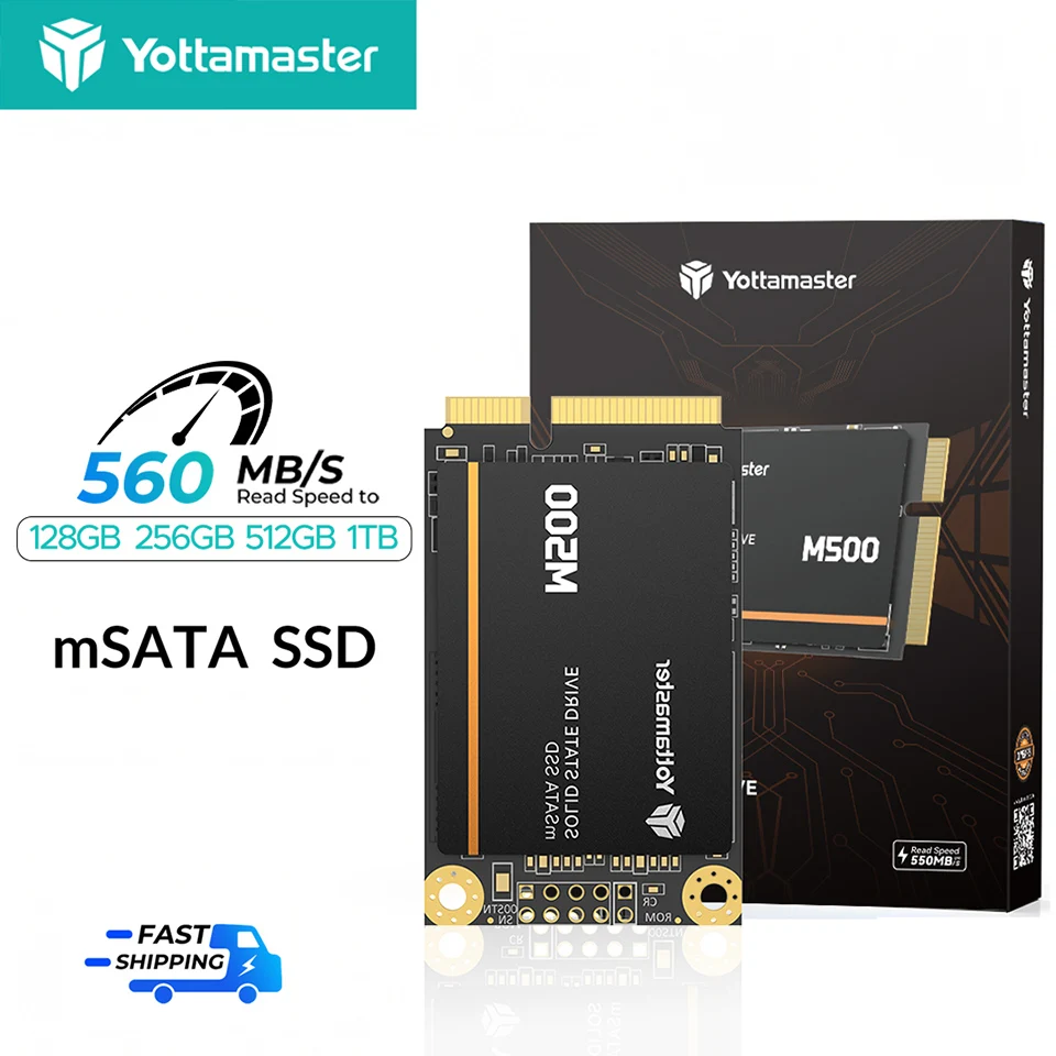 Yottamaster M500 256 GB 1 TB 2 TB mSATA SSD SATA III 6 Gbit/s Mini SATA HD Internes Solid-State-Laufwerk-Festplatten-Upgrade für Laptops Image